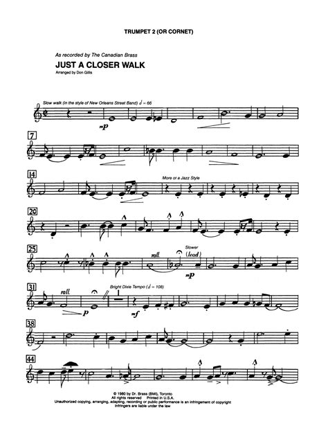 JUST A CLOSER WALK WITH THEE (Duet – Bb Trumpet And Piano/Score And Parts)